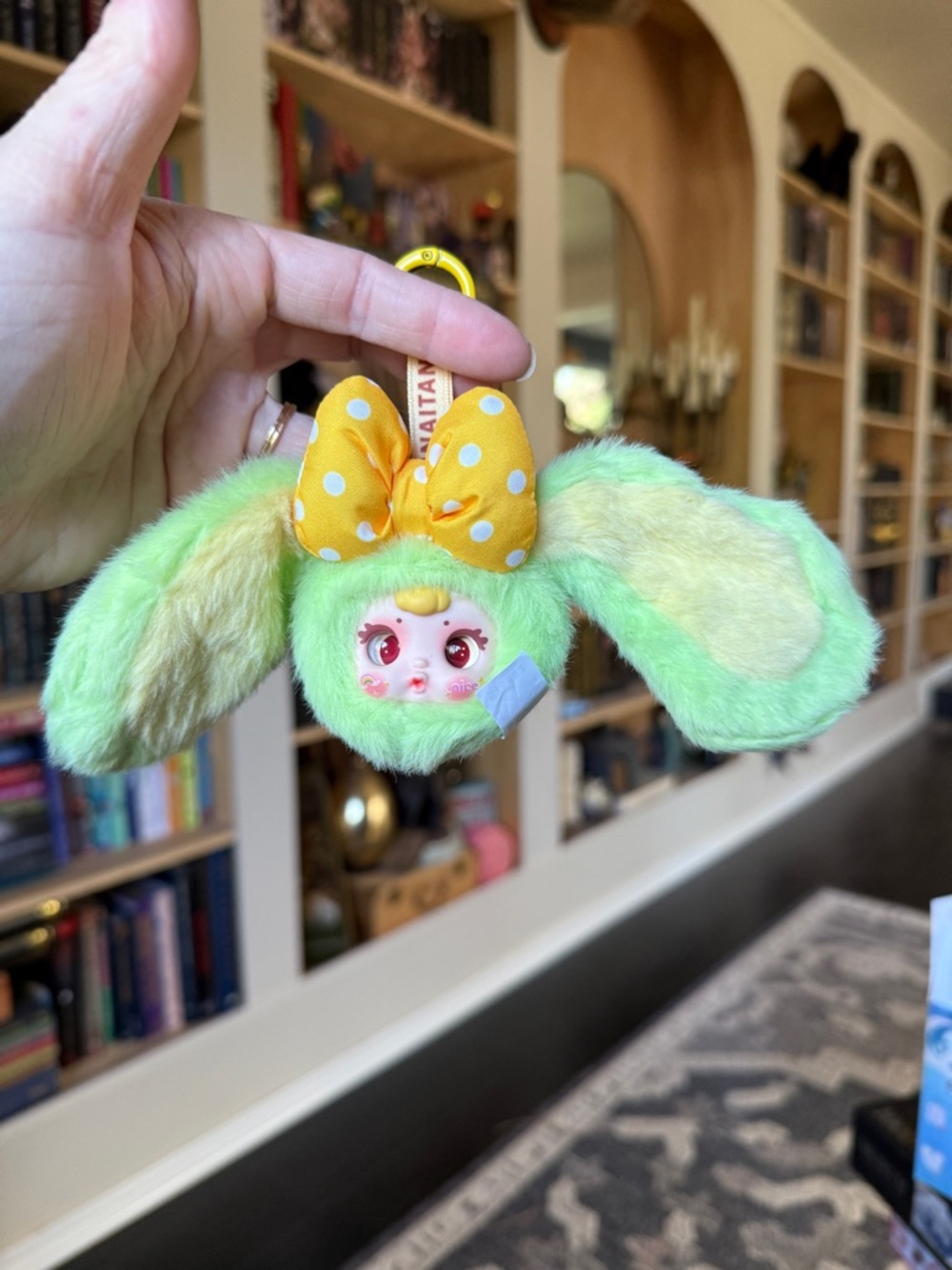 BOGO new in box milk candy Plush Bunny Keychain with Yellow Polka Dot Bow